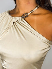 Roberto Cavalli 2000s Light Gold Snake Clasp One-Shoulder Top - XS/S
