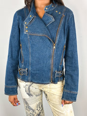 Luisa Spagnoli 2000s Blue Denim Biker Jacket - S/M
