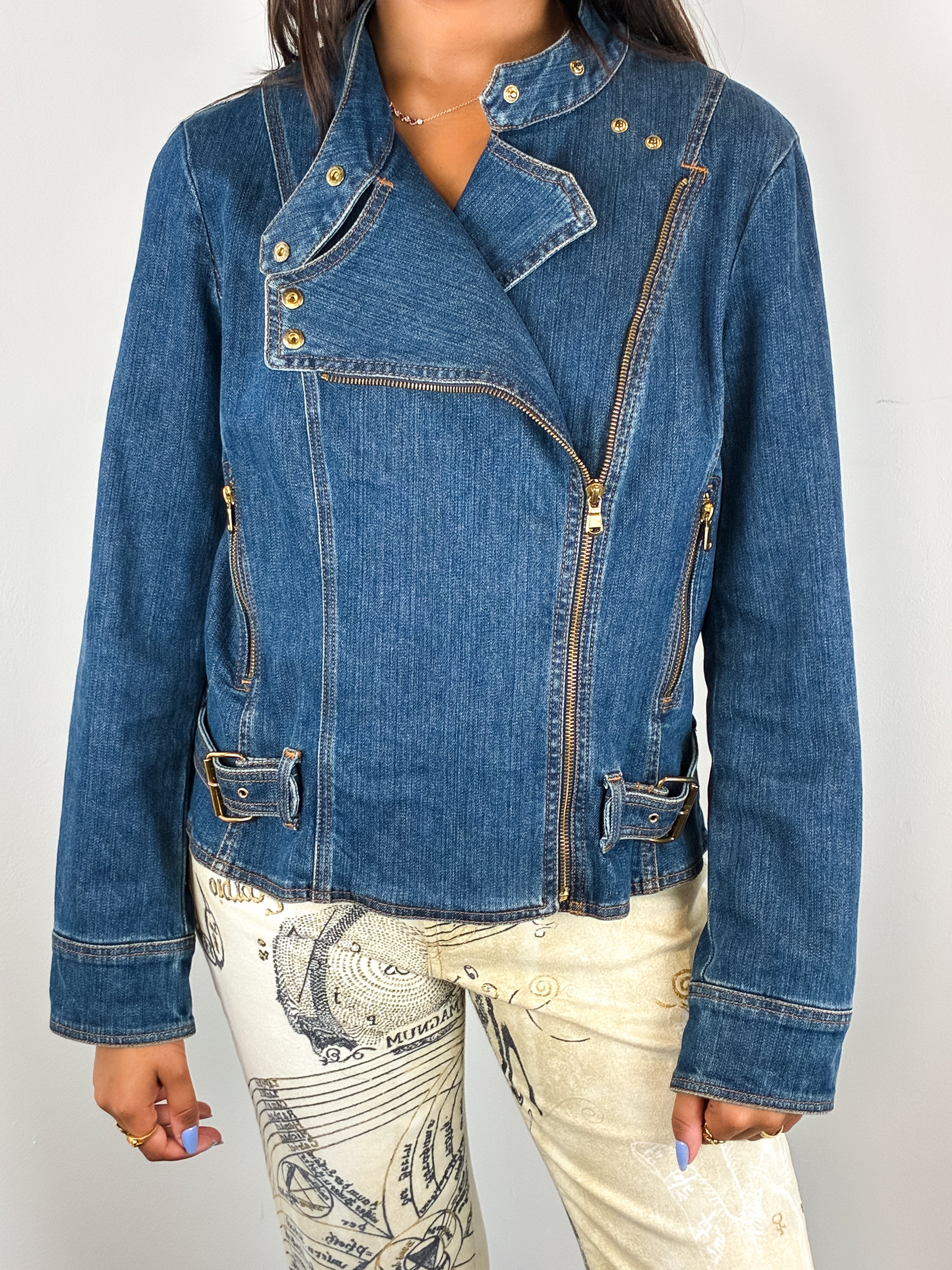 Luisa Spagnoli 2000s Blue Denim Biker Jacket - S/M