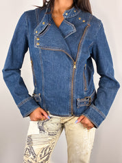 Luisa Spagnoli 2000s Blue Denim Biker Jacket - S/M