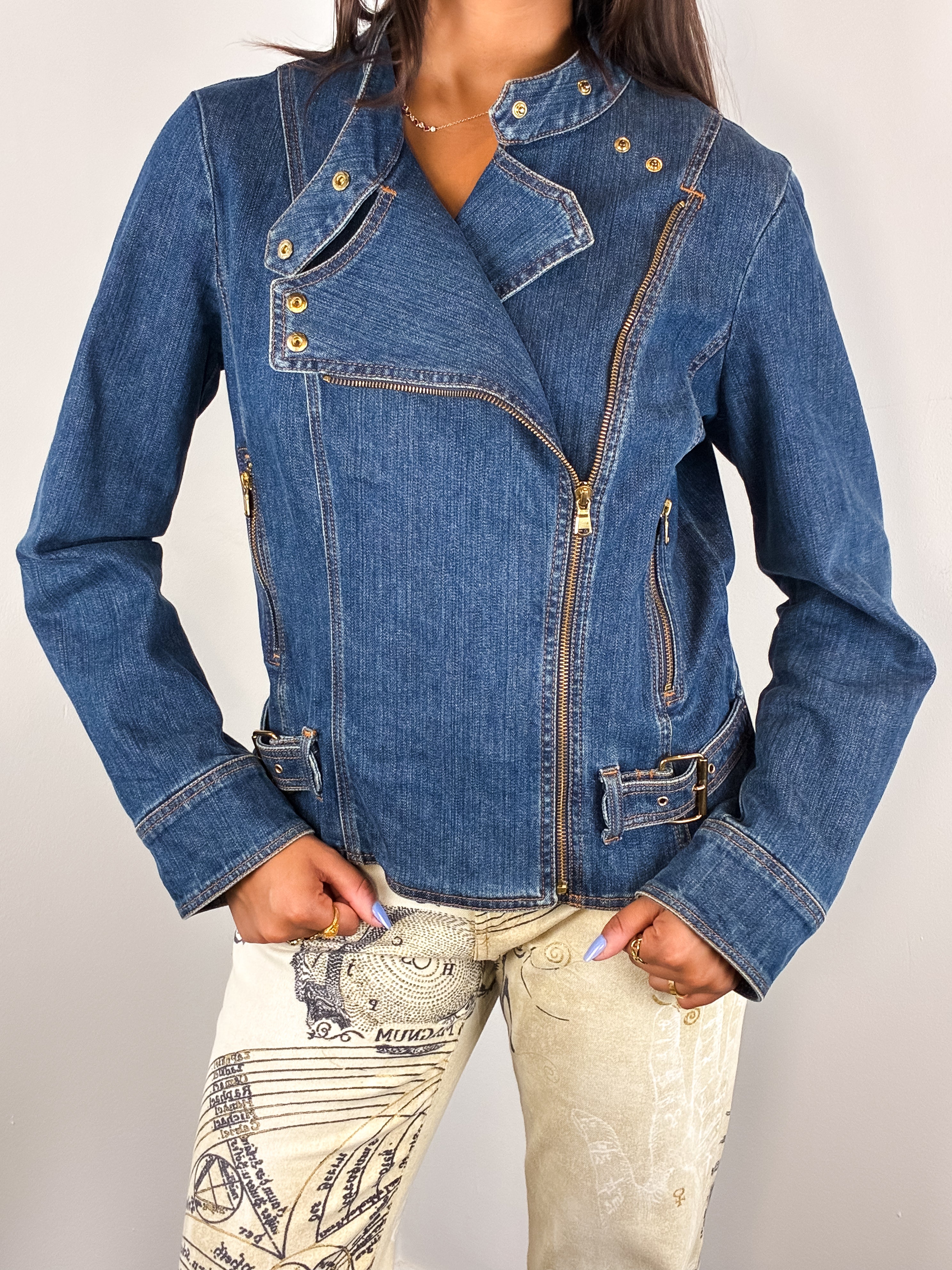 Luisa Spagnoli 2000s Blue Denim Biker Jacket - S/M