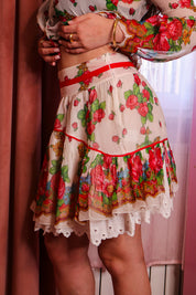 Blumarine 2000s Floral Cotton & Silk Layered Mini Skirt