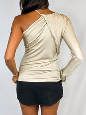 Roberto Cavalli 2000s Light Gold Snake Clasp One-Shoulder Top - XS/S