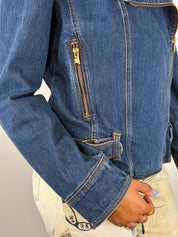 Luisa Spagnoli 2000s Blue Denim Biker Jacket - S/M