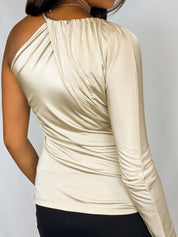 Roberto Cavalli 2000s Light Gold Snake Clasp One-Shoulder Top - XS/S