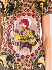 Jean Paul Gaultier JPG Jean's 1990s La Mujer Print Puff Sleeve Mesh Top - S-L
