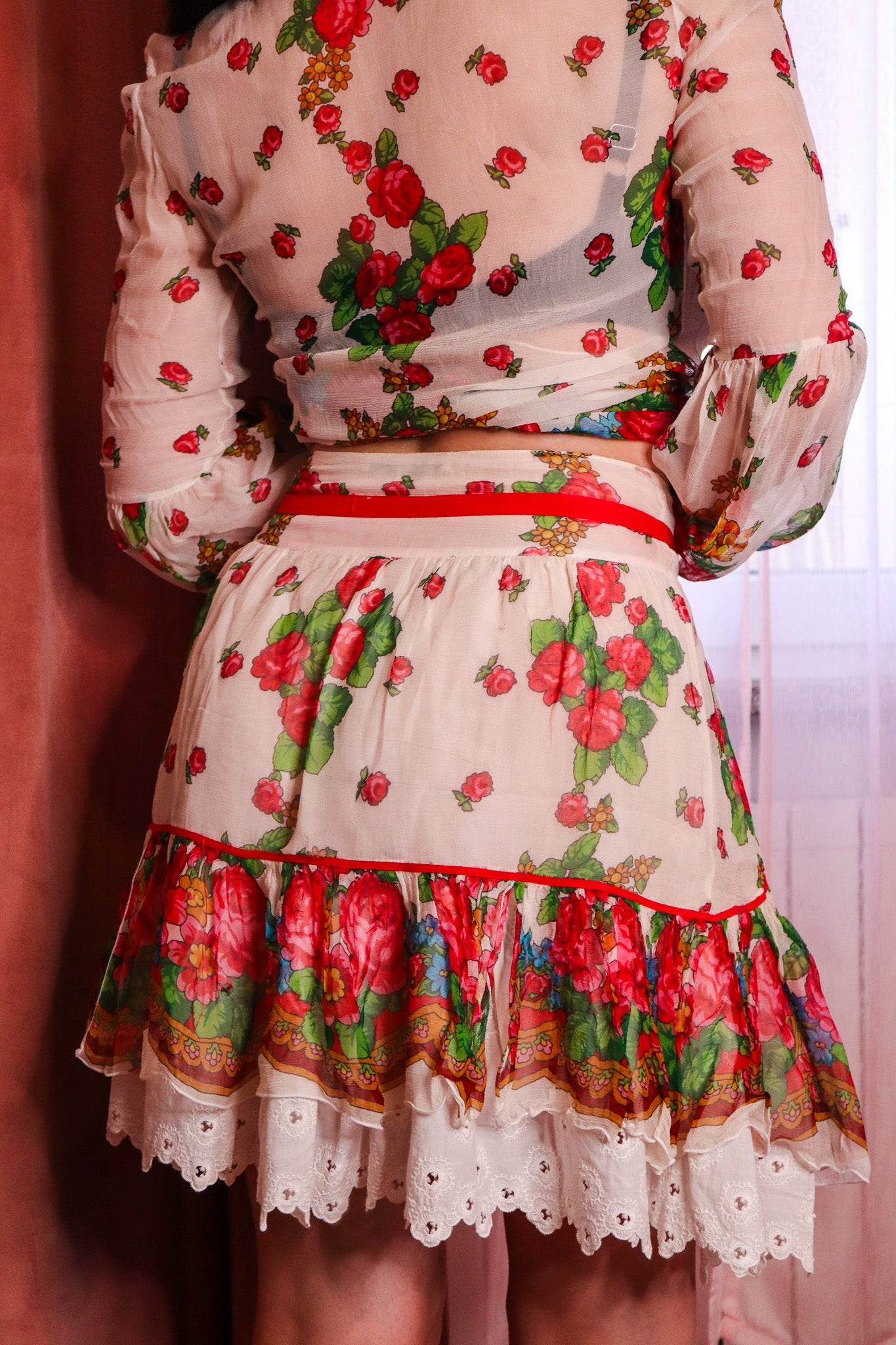 Blumarine 2000s Floral Cotton & Silk Layered Mini Skirt