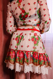Blumarine 2000s Floral Cotton & Silk Layered Mini Skirt