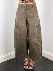 Kenzo Paris Modern Washed Olive Barrel Leg Cargo Pants - W28