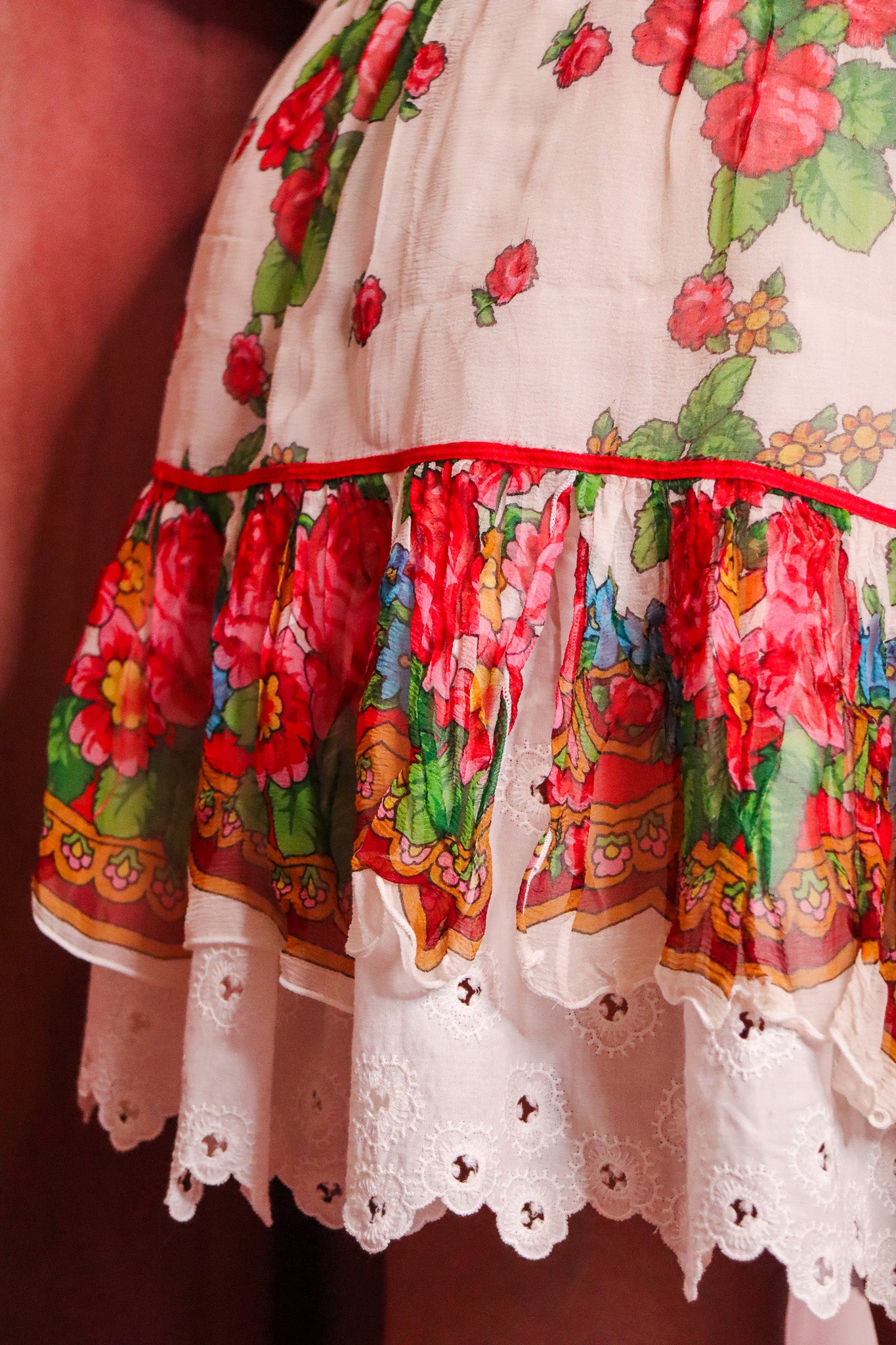 Blumarine 2000s Floral Cotton & Silk Layered Mini Skirt