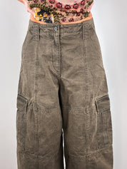 Kenzo Paris Modern Washed Olive Barrel Leg Cargo Pants - W28
