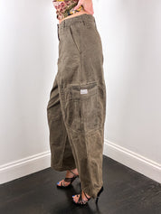 Kenzo Paris Modern Washed Olive Barrel Leg Cargo Pants - W28