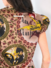 Jean Paul Gaultier JPG Jean's 1990s La Mujer Print Puff Sleeve Mesh Top - S-L
