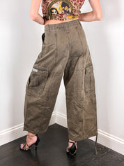 Kenzo Paris Modern Washed Olive Barrel Leg Cargo Pants - W28