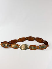 2000s Tan Leather Studded Concho Belt - OS