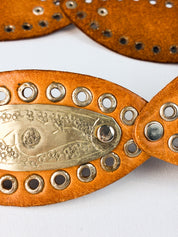 2000s Tan Leather Studded Concho Belt - OS