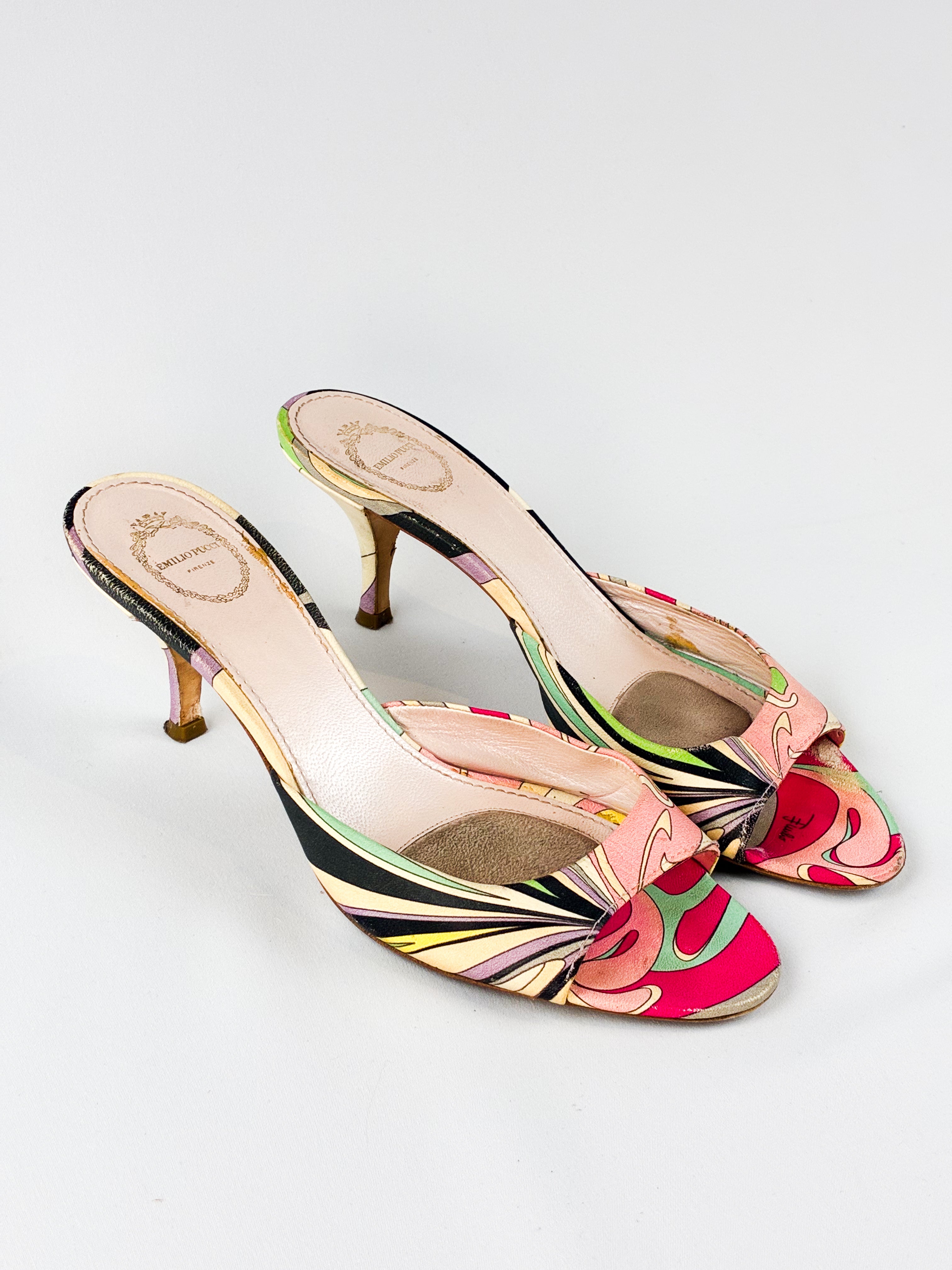 Emilio Pucci 2000s Multicolor Print Kitten Heel Mules - EU 39.5