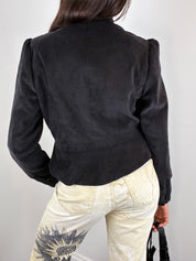 Camaieu 2000s Charcoal Faux Suede Ruffle-Trim Jacket - M