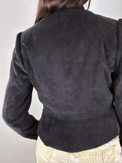 Camaieu 2000s Charcoal Faux Suede Ruffle-Trim Jacket - M