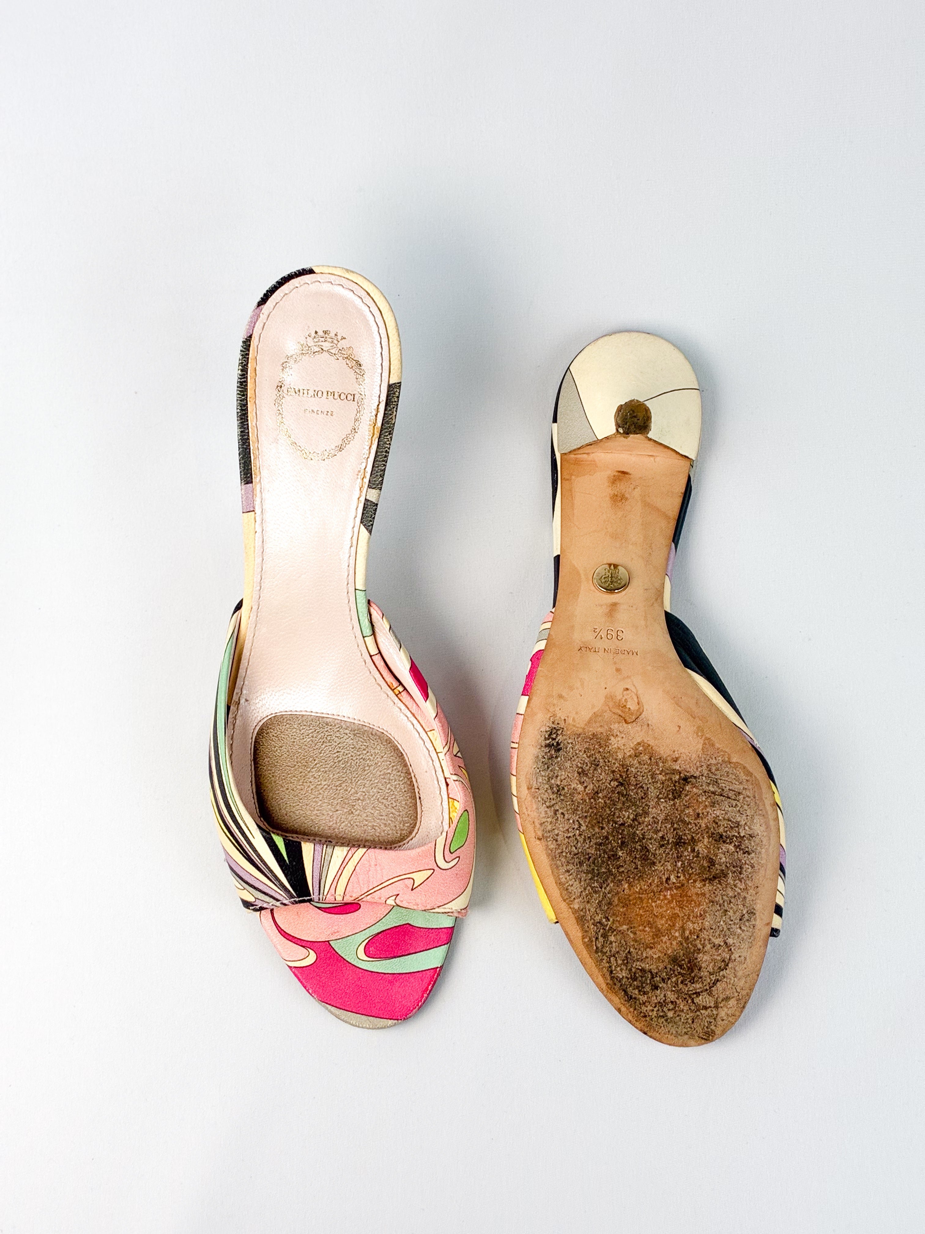 Emilio Pucci 2000s Multicolor Print Kitten Heel Mules - EU 39.5