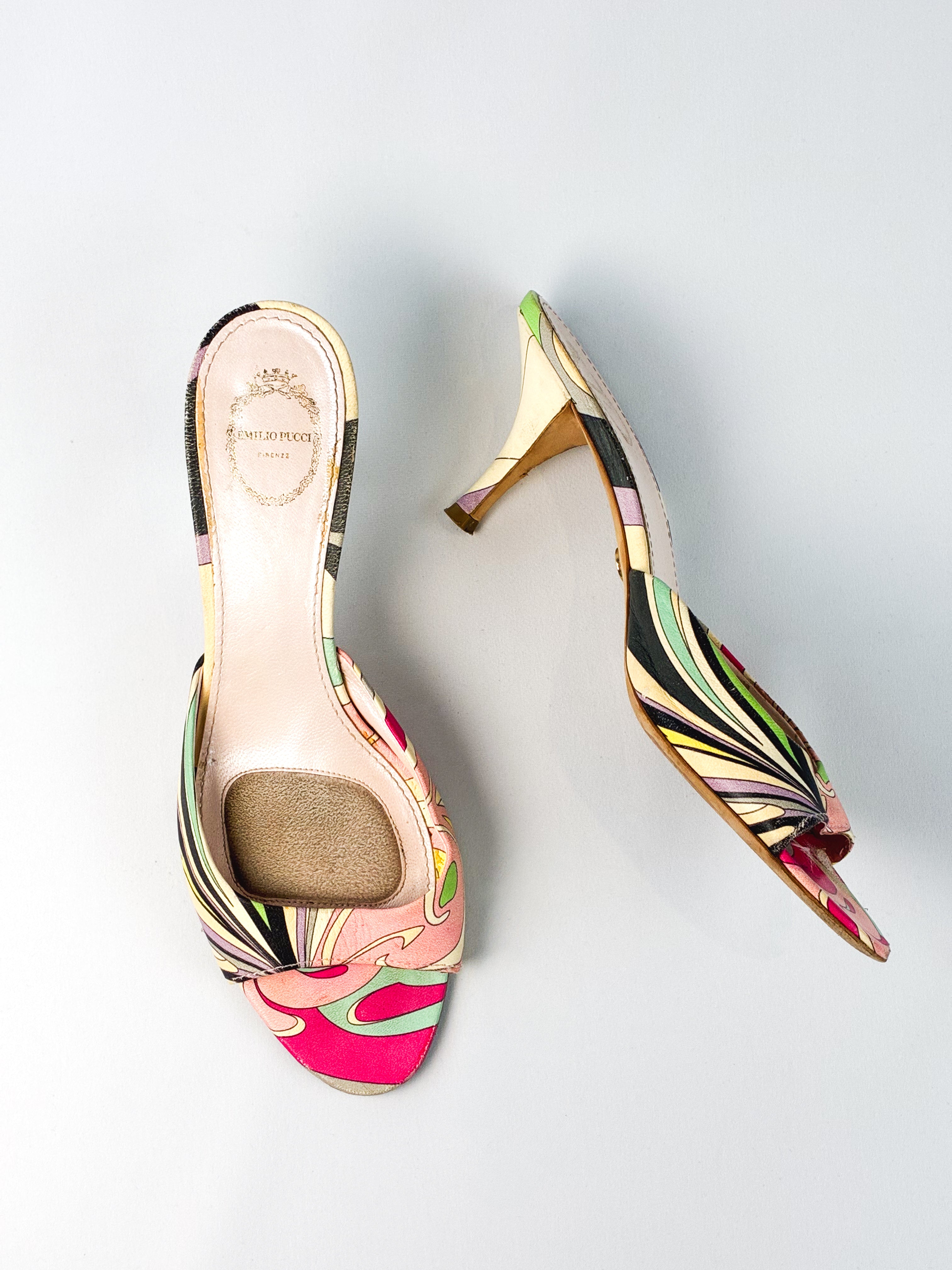 Emilio Pucci 2000s Multicolor Print Kitten Heel Mules - EU 39.5