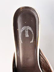 Just Cavalli 2000s White Laser-Cut Leather Kitten Heel Mules - EU 38