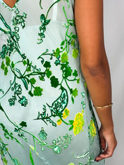 Aris. A 2000s Sage Green Silk Velvet Burnout Floral Maxi - S/M
