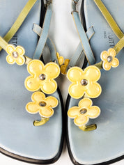 Louis Vuitton 2000s Blue Leather Monogram Flower Thong Sandals - EU 35.5
