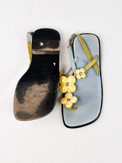 Louis Vuitton 2000s Blue Leather Monogram Flower Thong Sandals - EU 35.5