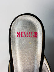 Single 2000s Black Satin Embroidered Face Kitten Heel Mules - EU 37