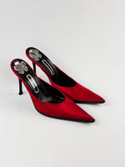 Alberto Venturini 2000s Red Satin Pointed Toe Mules - EU 40