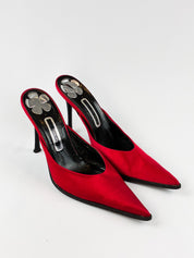 Alberto Venturini 2000s Red Satin Pointed Toe Mules - EU 40