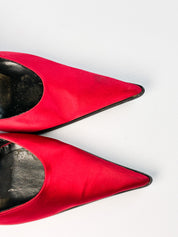 Alberto Venturini 2000s Red Satin Pointed Toe Mules - EU 40