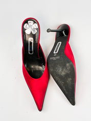 Alberto Venturini 2000s Red Satin Pointed Toe Mules - EU 40