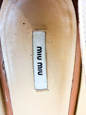 Miu Miu 2000s Tan Patent Brogue Block Heel Pumps - EU 38