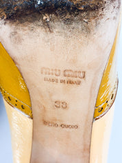 Miu Miu 2000s Tan Patent Brogue Block Heel Pumps - EU 38