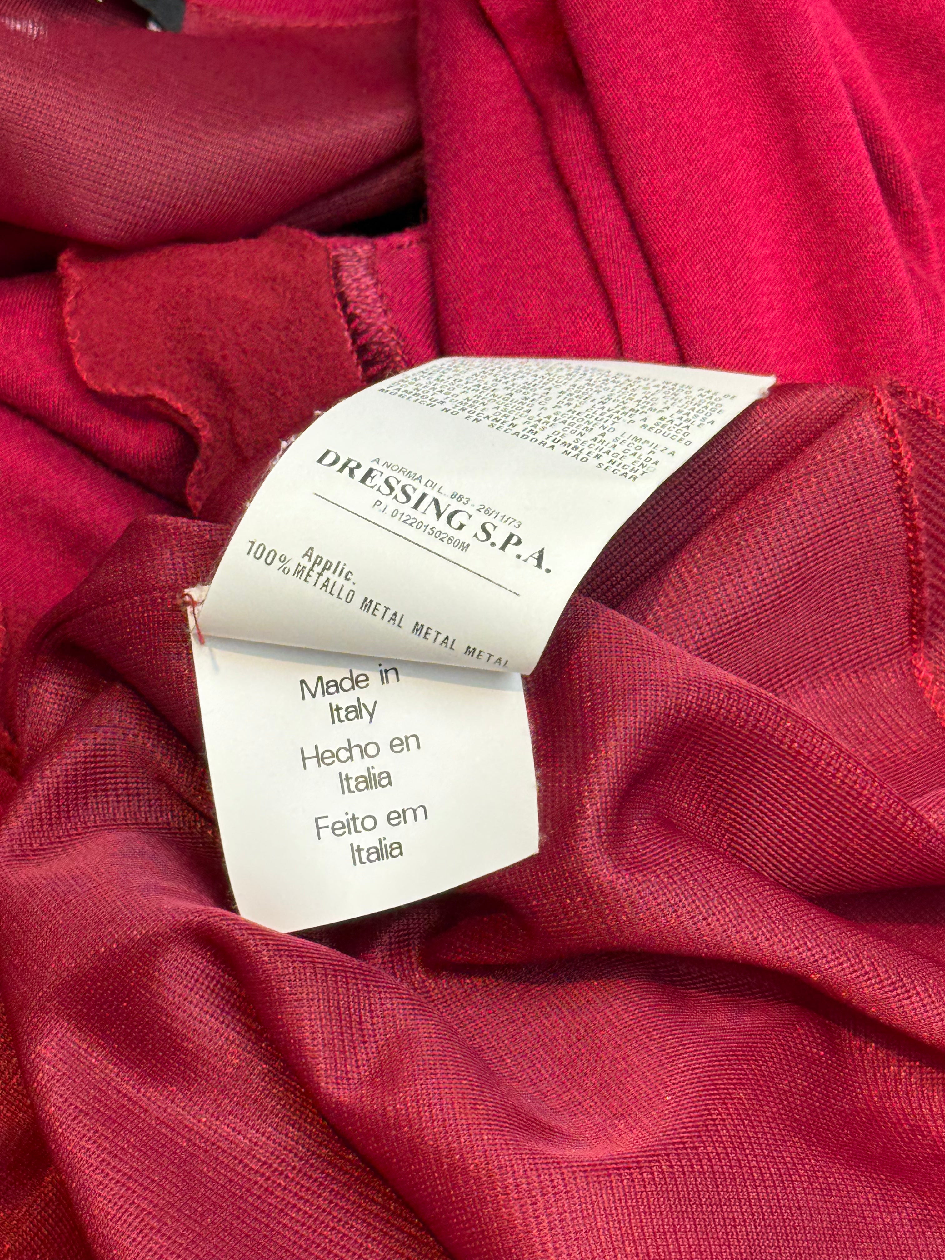 Roberta Scarpa 2000s Burgundy Chiffon Ruffle Chain Detail Midi Dress - S-M