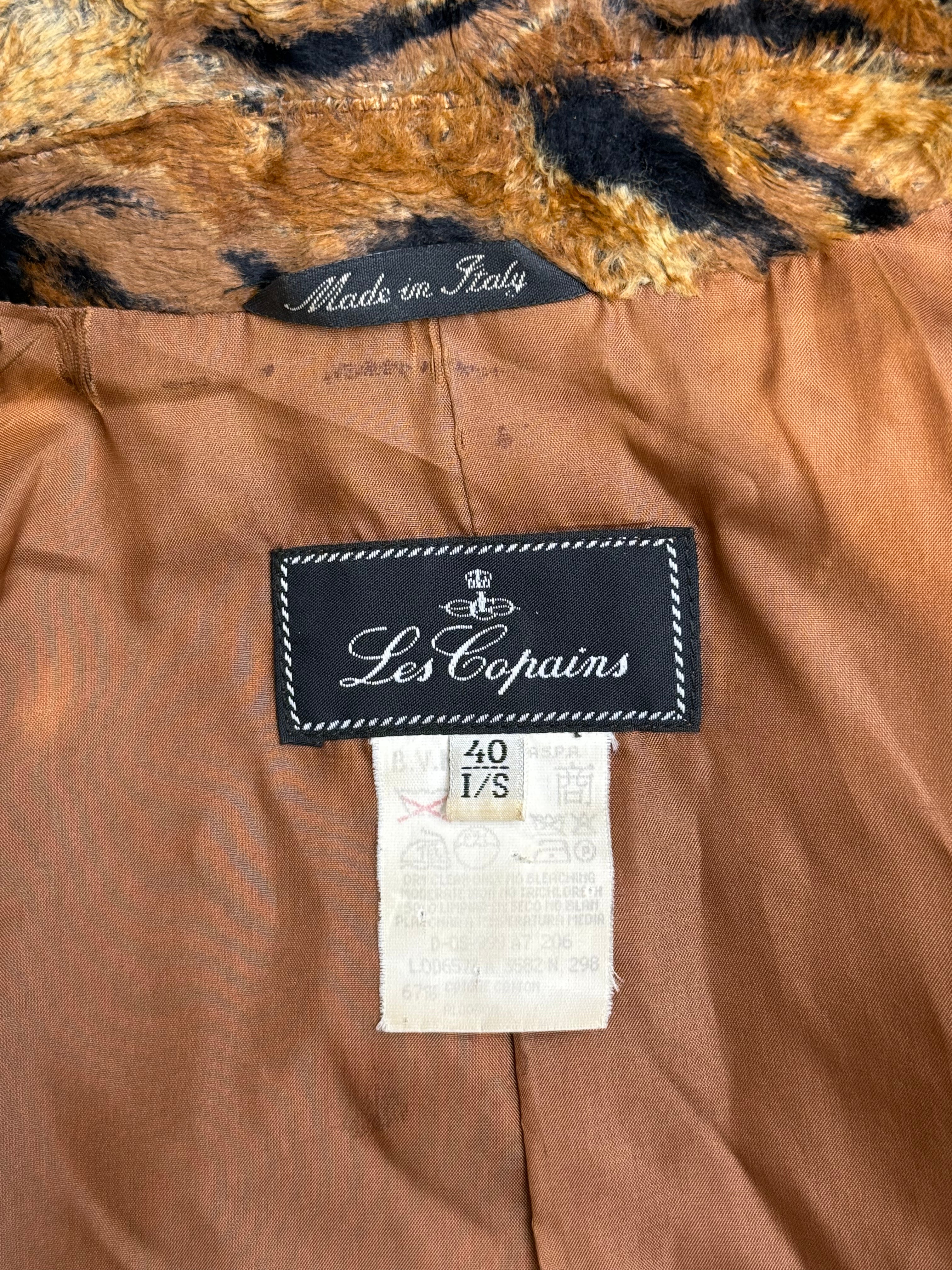 Les Copains 1990s Tiger Print Faux Fur Double Breasted Cropped Jacket - S - As Is
