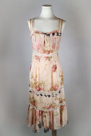 John Galliano Early 2000s Floral Lace Peasant Dress with Built-In Silk Bra – S
