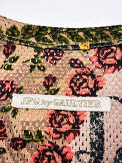 Jean Paul Gaultier JPG Jean's 1990s La Mujer Print Puff Sleeve Mesh Top - S-L