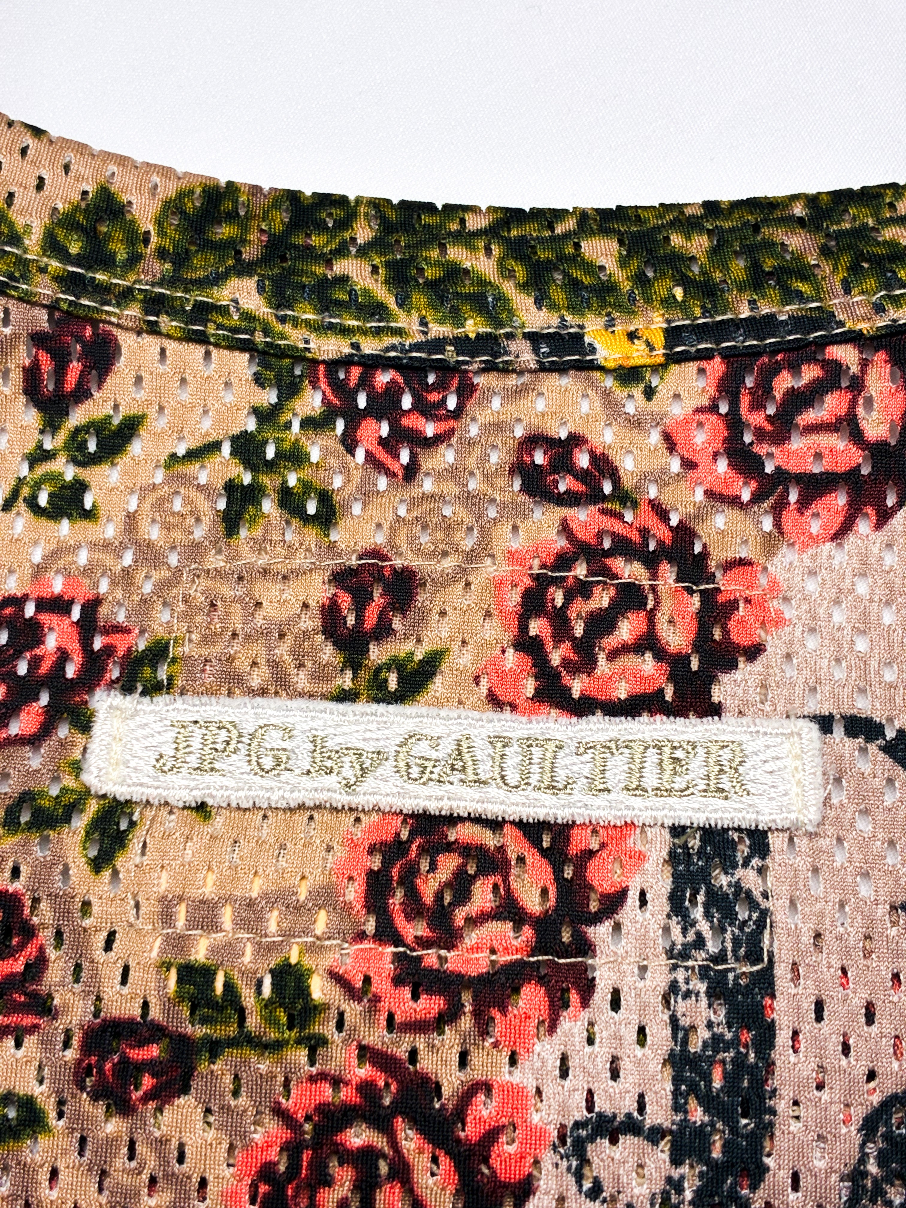 Jean Paul Gaultier JPG Jean's 1990s La Mujer Print Puff Sleeve Mesh Top - S-L