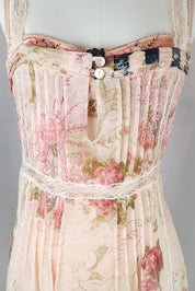 John Galliano Early 2000s Floral Lace Peasant Dress with Built-In Silk Bra – S