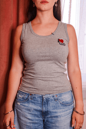 D&G by Dolce & Gabbana 2006 “I <3 D&G” Grey Tank with Velvet Trim