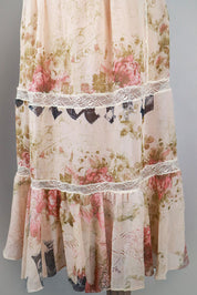 John Galliano Early 2000s Floral Lace Peasant Dress with Built-In Silk Bra – S