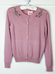 Anna Molinari Blumarine Pink Knit Rose Embroidered Cardigan - As Is - S/M
