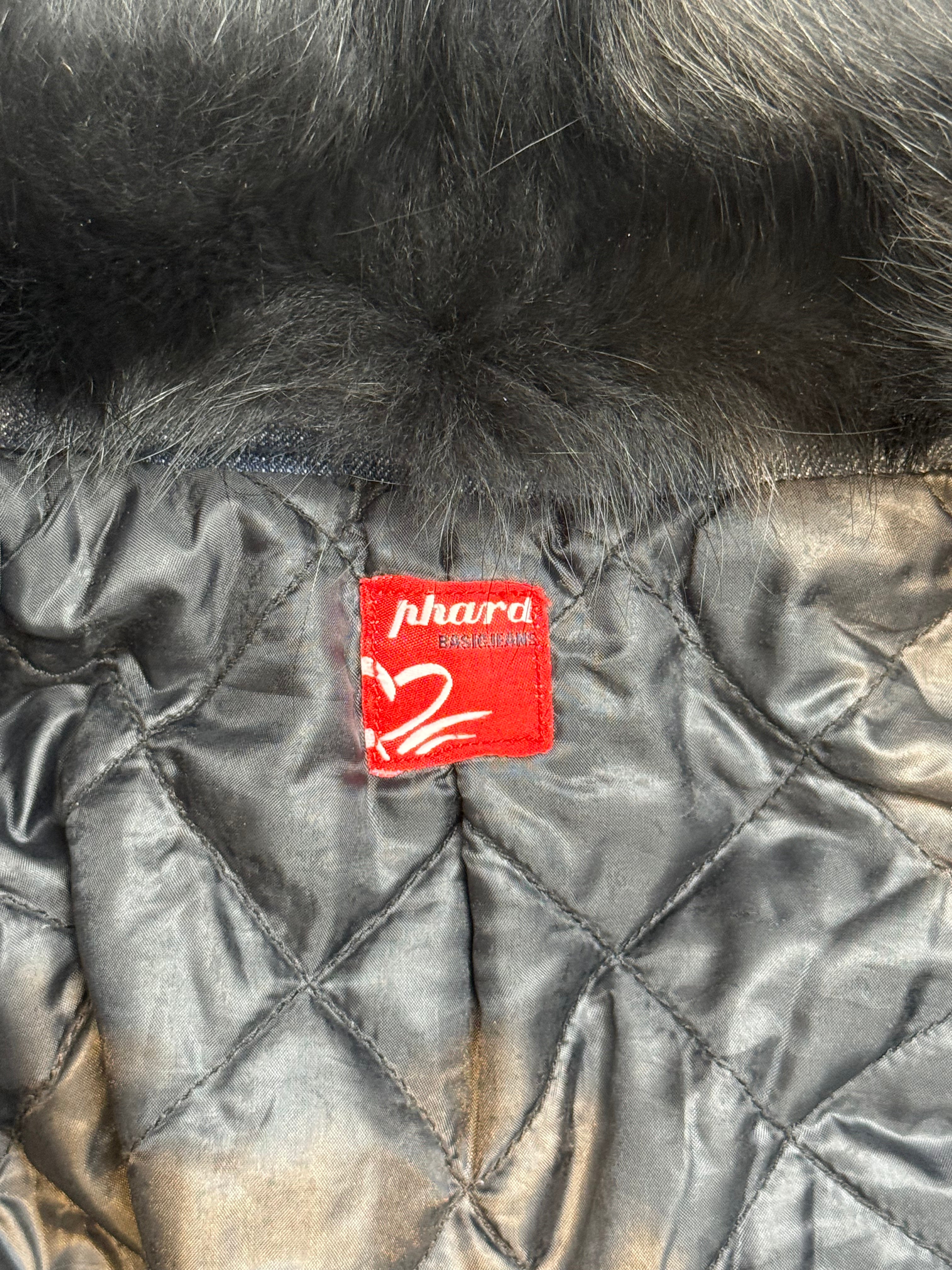 Phard 2000s Dark Denim Belted Moto Jacket with Detachable Fox Fur Collar - XS/S