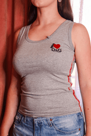 D&G by Dolce & Gabbana 2006 “I <3 D&G” Grey Tank with Velvet Trim