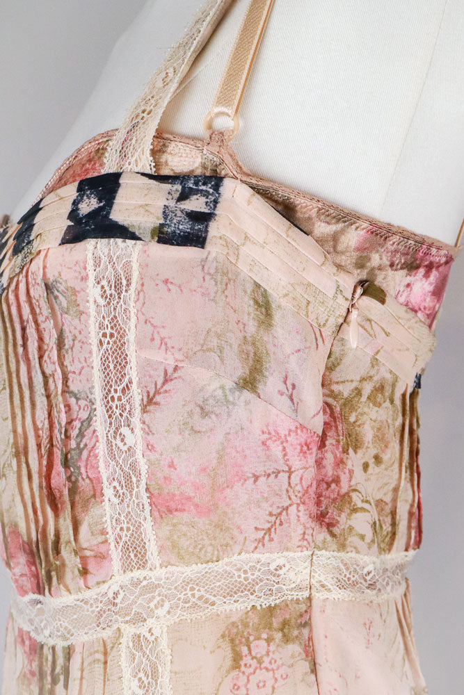 John Galliano Early 2000s Floral Lace Peasant Dress with Built-In Silk Bra – S