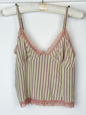 Blumarine Jeans 100% Silk Stripe Lace Trim Cami - M