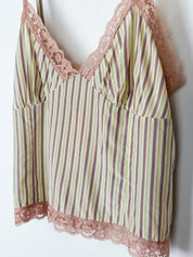 Blumarine Jeans 100% Silk Stripe Lace Trim Cami - M